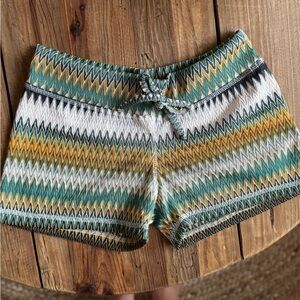 Chevron Knit Athletic Shorts in Green, Yellow, White & Black